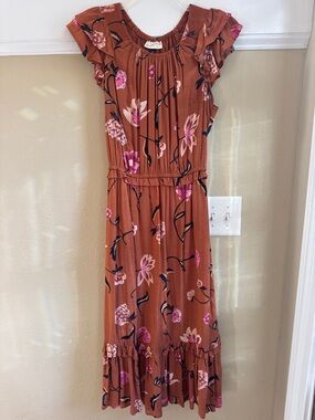 Universal Thread Rust Floral Midi Dress with Pink Accents